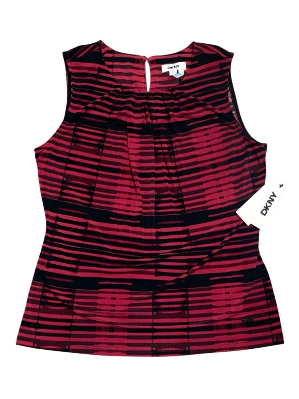 DKNY Red Maroon Black Sleeveless Tank Dressy Blouse NWT Ladies Medium